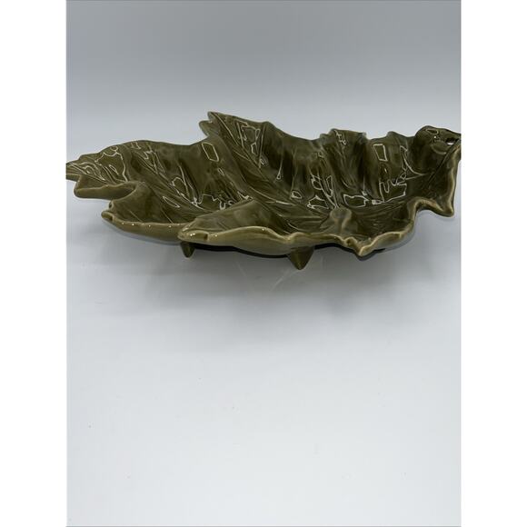 Fall Autumn Green Oak Leaf Table Centerpiece Candy Dish ceramic 3D 13" x 9" - Picture 3 of 6